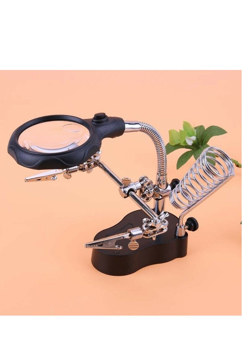 RDN - Welding Magnifying Glass 5 LED Light Auxiliary Clip loupe Magnifier 3 In1 Hand Soldering Solder Iron Stand Holder Station - Image 1