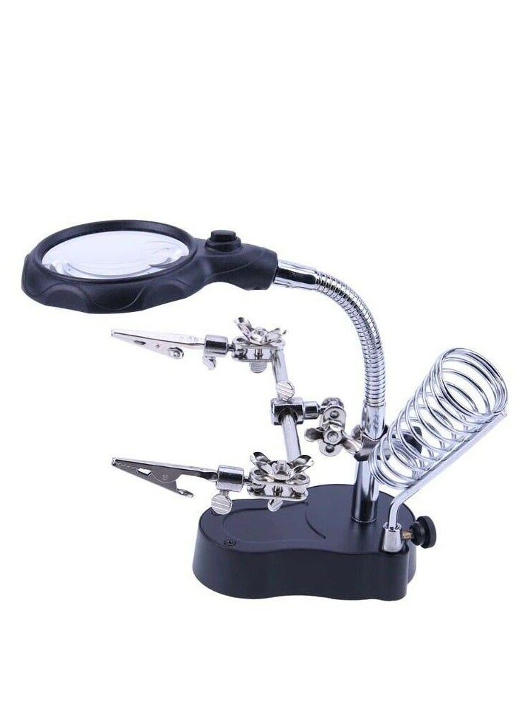 RDN - Welding Magnifying Glass 5 LED Light Auxiliary Clip loupe Magnifier 3 In1 Hand Soldering Solder Iron Stand Holder Station - Image 1