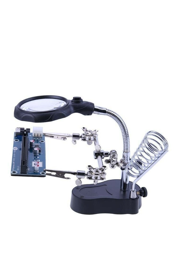 RDN - Welding Magnifying Glass 5 LED Light Auxiliary Clip loupe Magnifier 3 In1 Hand Soldering Solder Iron Stand Holder Station - Image 1