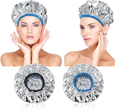 Yolev 2 Pcs Heat Cap for Deep Conditioning Hair Cap for Oil Treatment Double Layer Aluminum Reusable Steam Caps Processing Shower Caps for Long Thick Hair Dyeing Home Salon Black Blue - Image 1