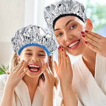 Yolev 2 Pcs Heat Cap for Deep Conditioning Hair Cap for Oil Treatment Double Layer Aluminum Reusable Steam Caps Processing Shower Caps for Long Thick Hair Dyeing Home Salon Black Blue - Image 4