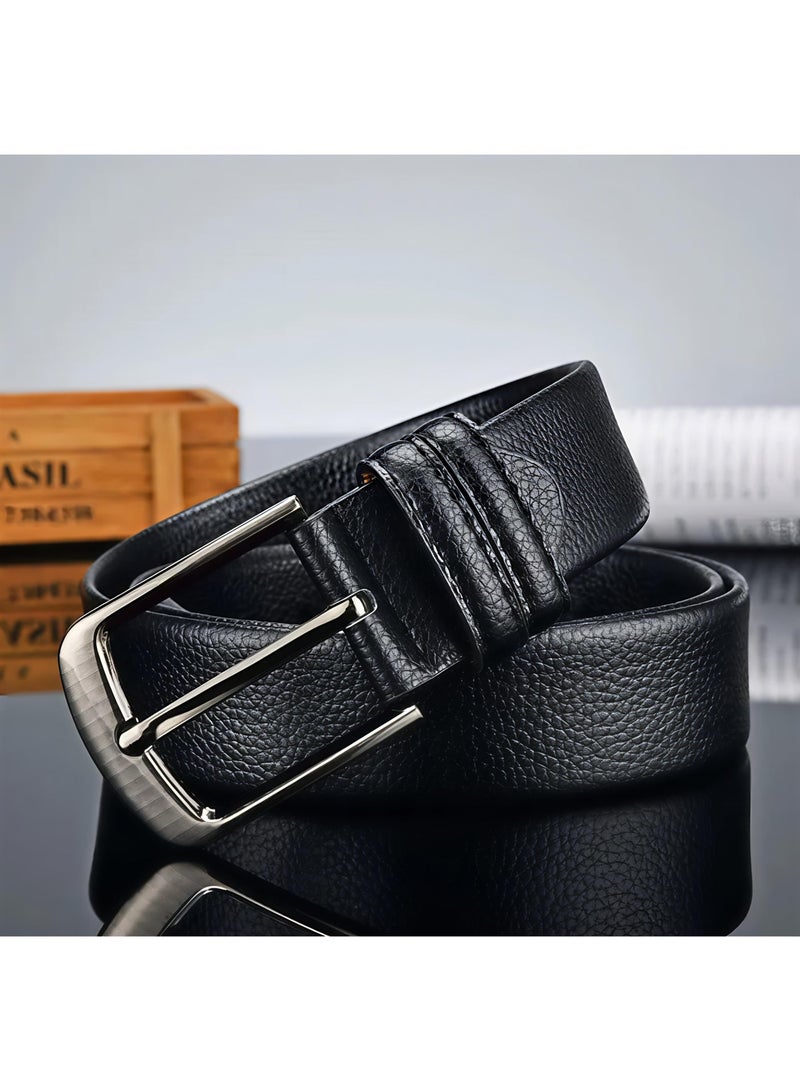 Classic Business Leather Belt for Men | Pin Buckle | Genuine Grain Cowhide Belt | Includes Gift Set - Image 1