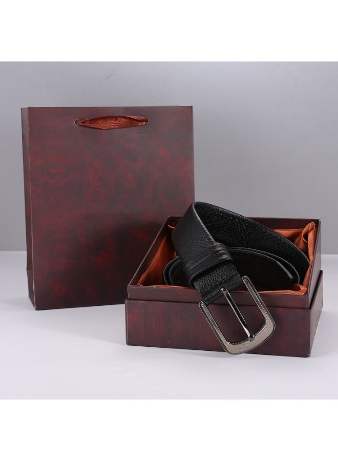 Classic Business Leather Belt for Men | Pin Buckle | Genuine Grain Cowhide Belt | Includes Gift Set - Image 2