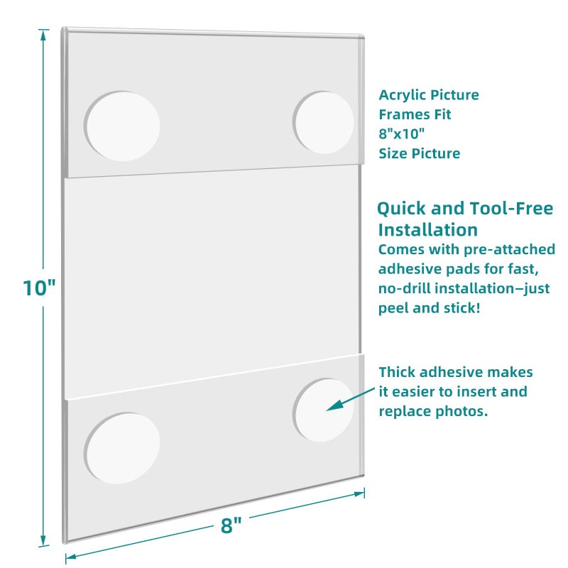 Bluesun 8x10 Picture Frame Stick Wall set of 2 pack Acrylic Photo Frames - Hanging Picture Frames Vertical, Clear Picture Frame Various Decorative Styles - Image 2