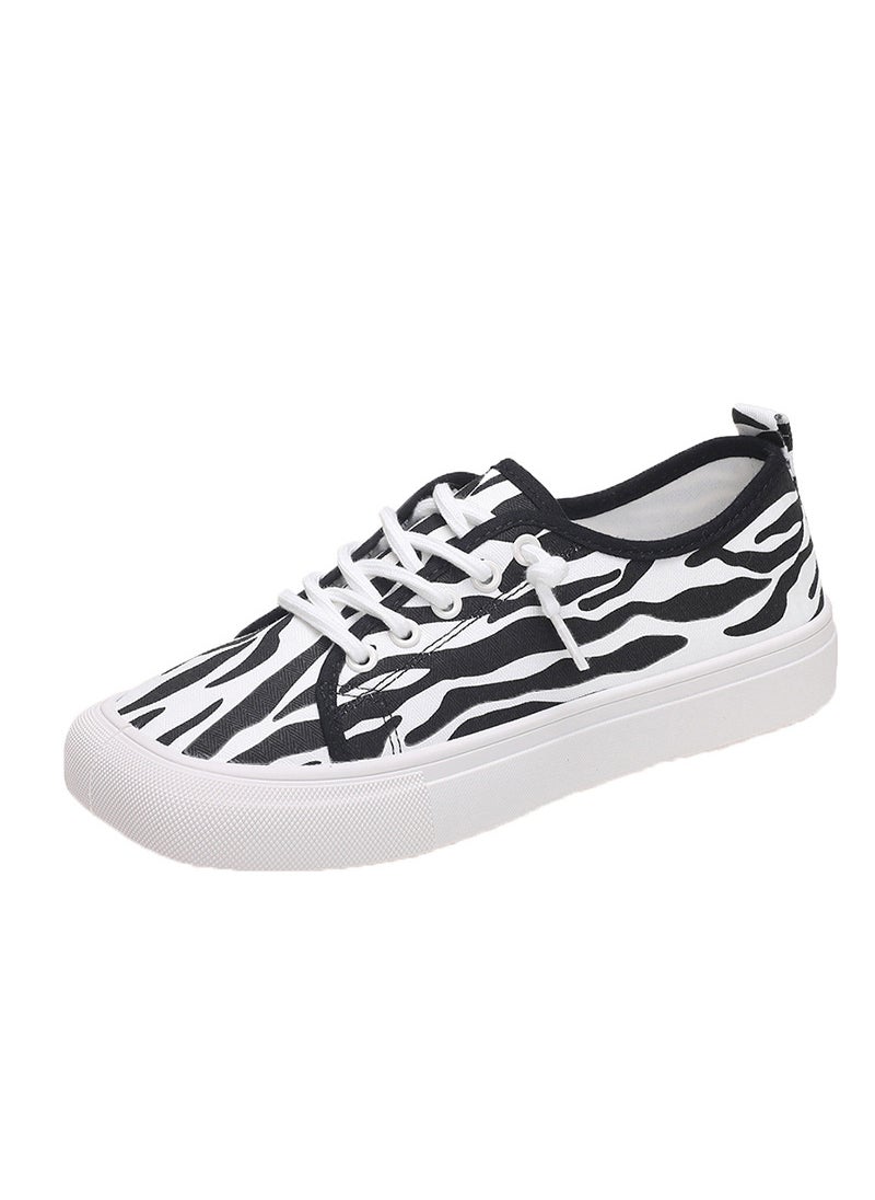 Generic Canva Casual White Shoes 2022 Summer New Style Korean Versatile Vintage Trendy Single Shoes Adult Canvas Sapatos Femininos Zebra Pattern 