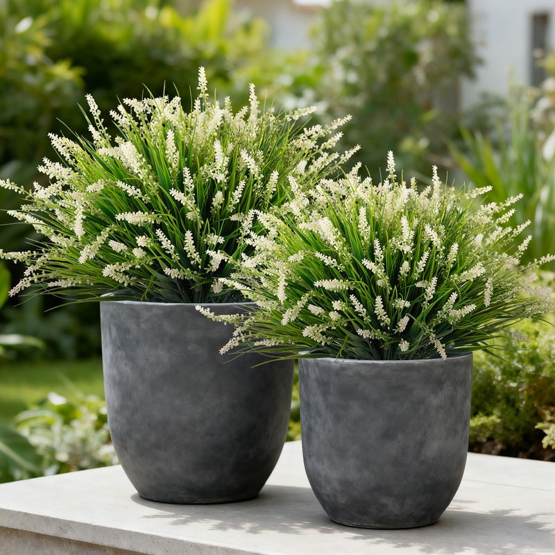Ammyoo 24 Pcs Artificial Faux Plants for Outdoor Spring Decoration, Fake Monkey Grass for Garden Porch Balcony Planters, Fake Greenery Shrubs UV Resistant No Fade Plants Bush for Pathway(White) - Image 1