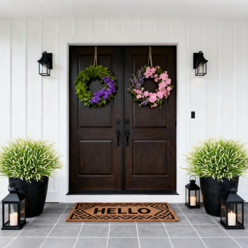 Ammyoo 24 Pcs Artificial Faux Plants for Outdoor Spring Decoration, Fake Monkey Grass for Garden Porch Balcony Planters, Fake Greenery Shrubs UV Resistant No Fade Plants Bush for Pathway(White) - Image 2