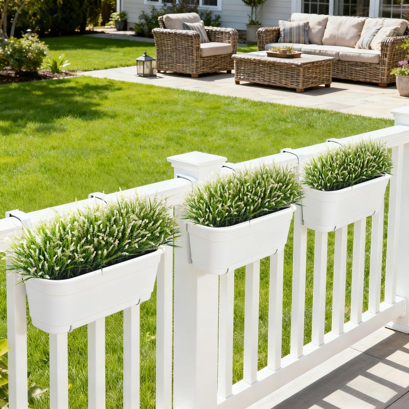 Ammyoo 24 Pcs Artificial Faux Plants for Outdoor Spring Decoration, Fake Monkey Grass for Garden Porch Balcony Planters, Fake Greenery Shrubs UV Resistant No Fade Plants Bush for Pathway(White) - Image 4