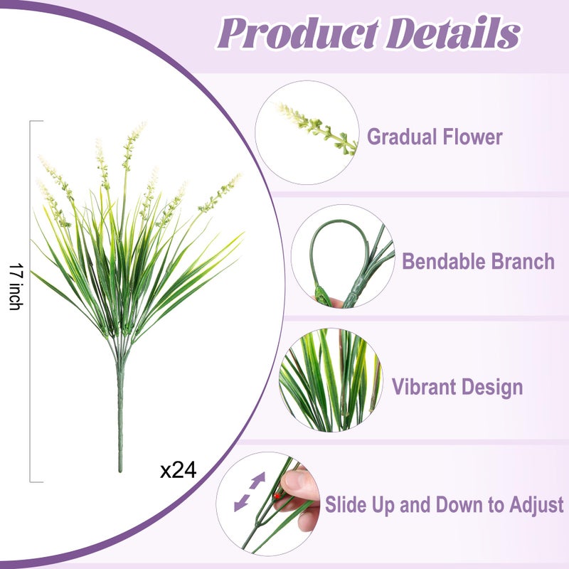 Ammyoo 24 Pcs Artificial Faux Plants for Outdoor Spring Decoration, Fake Monkey Grass for Garden Porch Balcony Planters, Fake Greenery Shrubs UV Resistant No Fade Plants Bush for Pathway(White) - Image 3