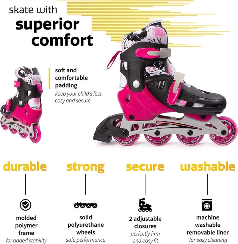 New Bounce New-Bounce Inline Skates for Girls and Boys - Outdoor Adjustable Roller Skates for Boys Ages 8-12 for Beginners & Advanced Great for Kids & Teens | Pink - Image 5