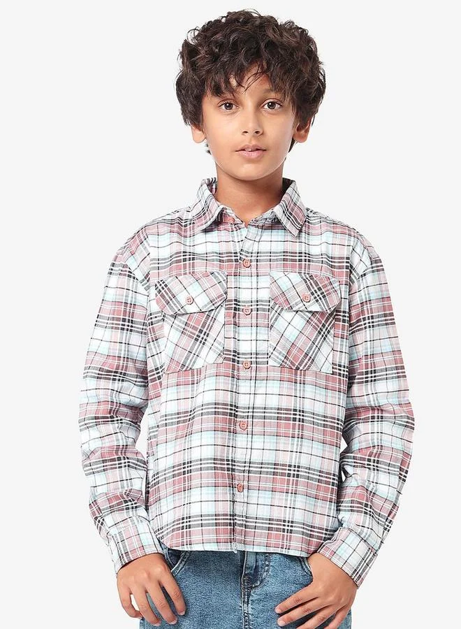 بونكيدز Regular Long Sleeve Printed Blue Cotton Shirt For Boys 100 % Cotton