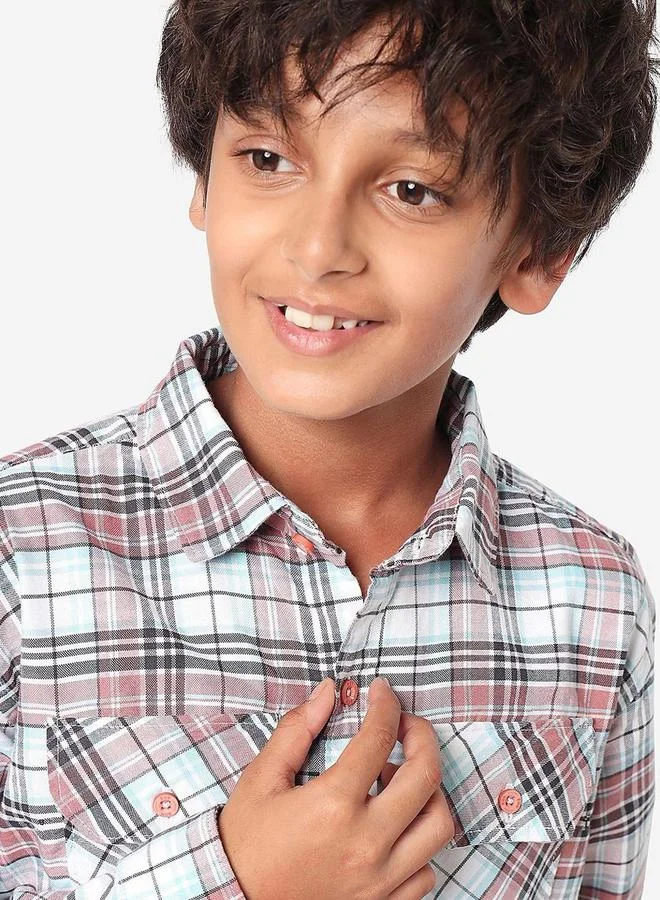 بونكيدز Regular Long Sleeve Printed Blue Cotton Shirt For Boys 100 % Cotton