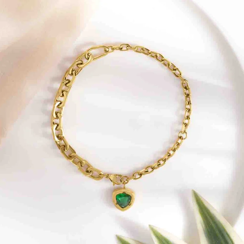 بالموناس PALMONAS Chunky Emerald Link Chain Bracelet for Women | 18K Gold Plated, Waterproof & Anti-Tarnish