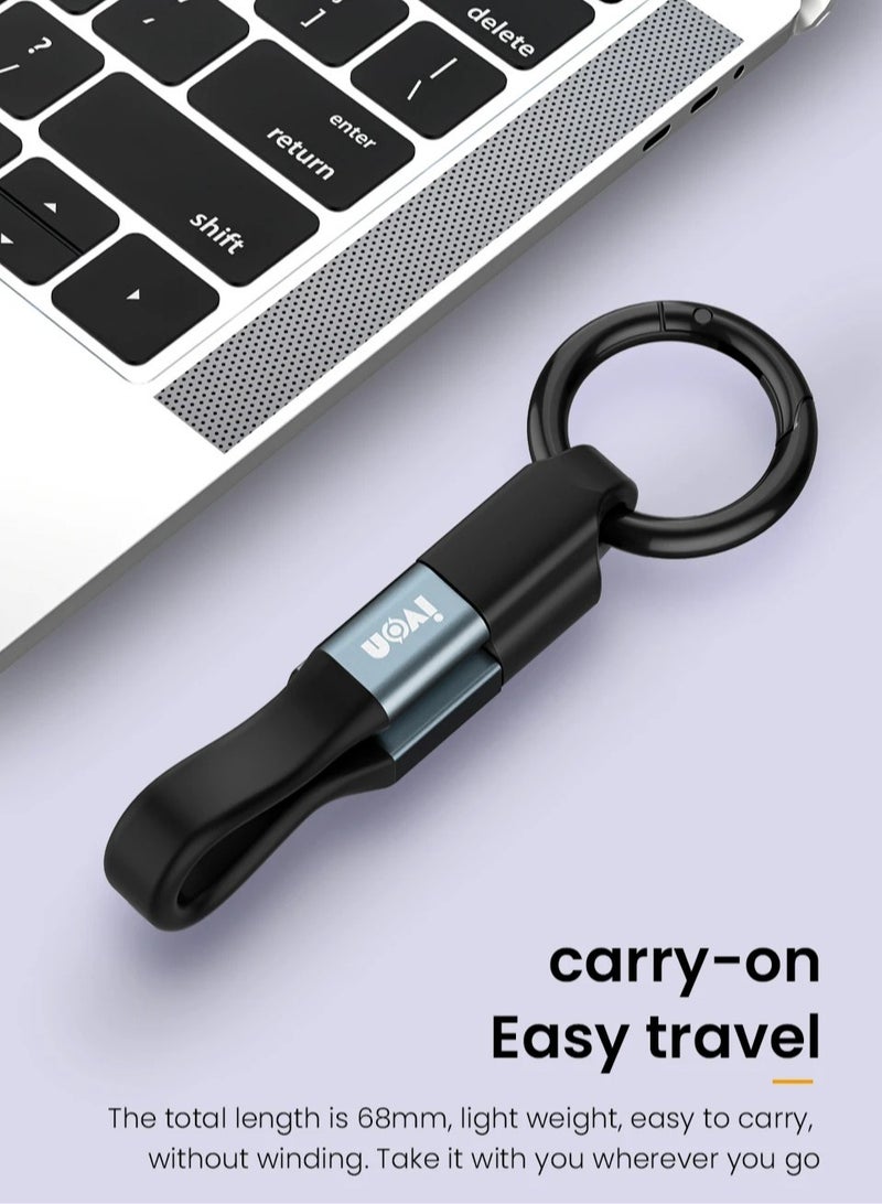 IVON Mini Keychain Usb Data Cable, Portable Ultra Short Data Charging Adapter Cable, Lightweight Fast Charging Micro Usb Short Cable Cord For Charging And Transferring Data, (Blue Type C) - Image 3