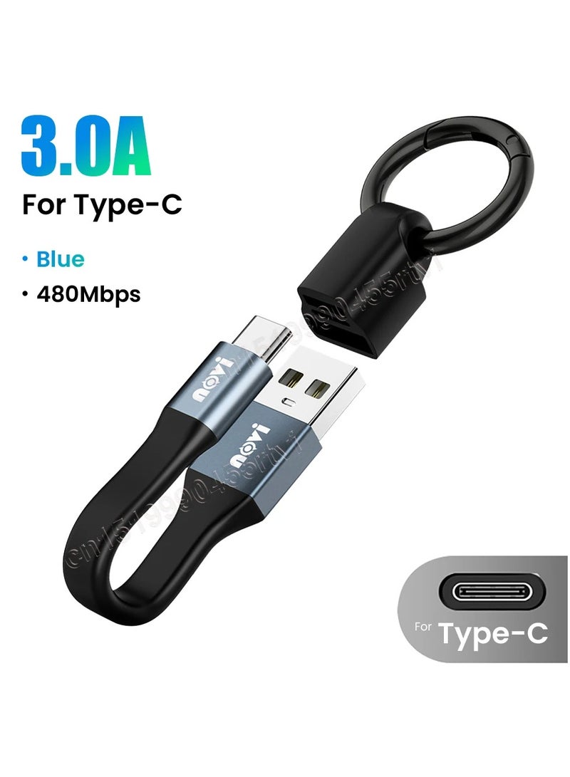 IVON Mini Keychain Usb Data Cable, Portable Ultra Short Data Charging Adapter Cable, Lightweight Fast Charging Micro Usb Short Cable Cord For Charging And Transferring Data, (Blue Type C) - Image 1