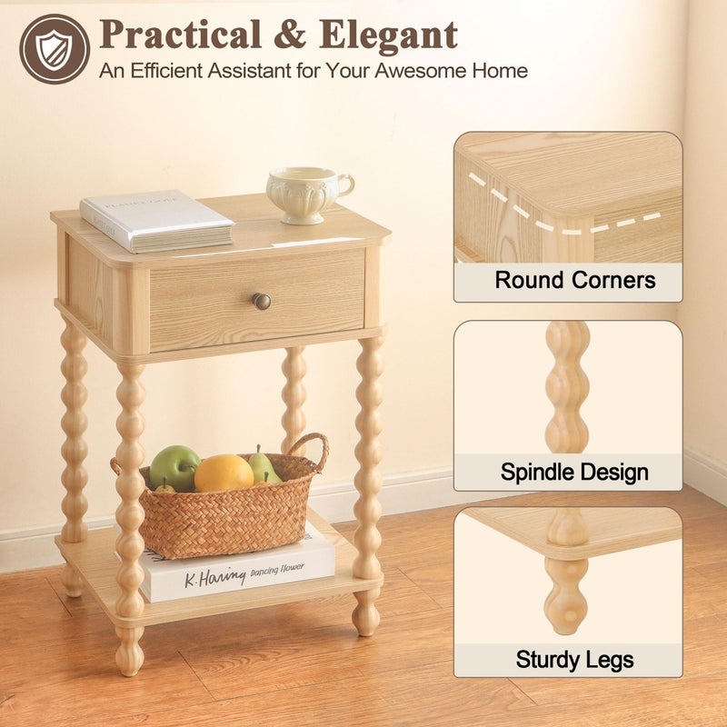AWASEN Night Stand, Small End Table with Storage for Living Room, Farmhouse Bedside Side Table with Spindle Wood Legs for Bedroom, Office, Natural - Image 4