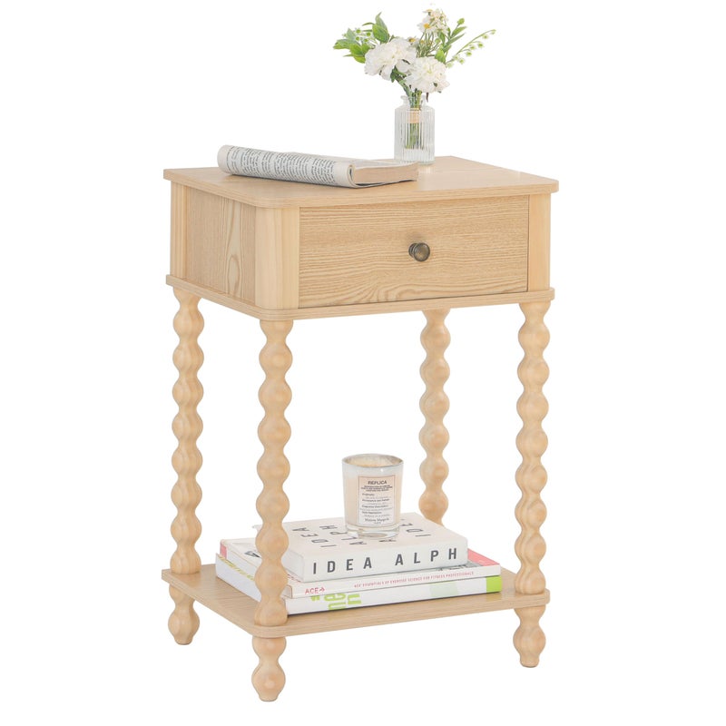 AWASEN Night Stand, Small End Table with Storage for Living Room, Farmhouse Bedside Side Table with Spindle Wood Legs for Bedroom, Office, Natural - Image 1