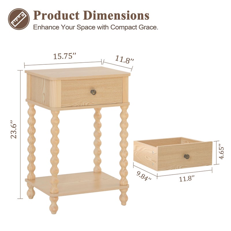 AWASEN Night Stand, Small End Table with Storage for Living Room, Farmhouse Bedside Side Table with Spindle Wood Legs for Bedroom, Office, Natural - Image 3
