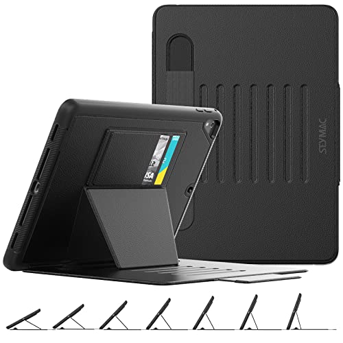 SEYMAC stock Case for iPad 6th/5th Generation/Air 2/Pro 9.7'', Strong Magnetic Auto Sleep Shockproof Case with Absorbing Multi-Angles Stand, Pen Holder, Card Slot (Black) - Image 1