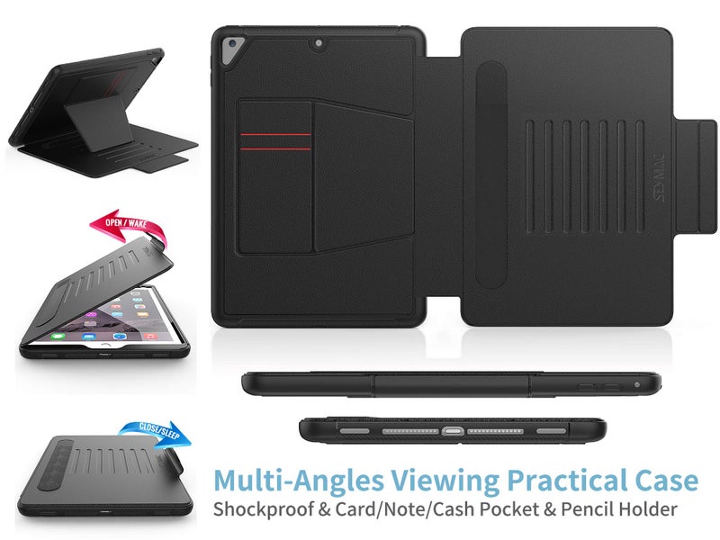 SEYMAC stock Case for iPad 6th/5th Generation/Air 2/Pro 9.7'', Strong Magnetic Auto Sleep Shockproof Case with Absorbing Multi-Angles Stand, Pen Holder, Card Slot (Black) - Image 2