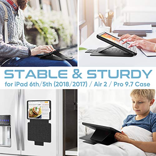 SEYMAC stock Case for iPad 6th/5th Generation/Air 2/Pro 9.7'', Strong Magnetic Auto Sleep Shockproof Case with Absorbing Multi-Angles Stand, Pen Holder, Card Slot (Black) - Image 5