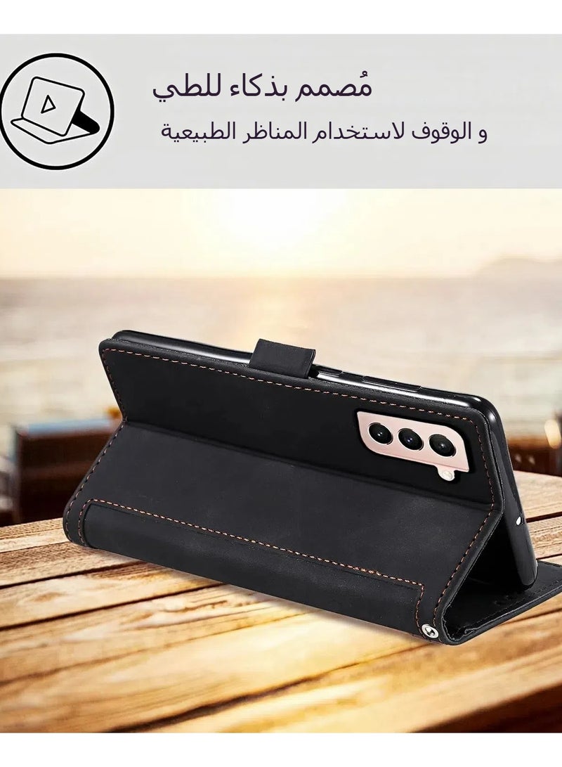 Phone Case for Samsung Galaxy S21 5G 6.2 inch Wallet Cell Cover with Tempered Glass Screen Protector Lanyard Flip Credit Card Holder Slot Stand S 21 21S G5 Women Men Rugged Wrist Strap  - Image 4