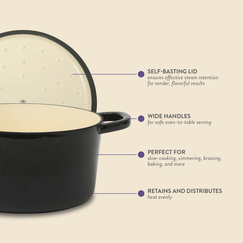 Crock-Pot Crock Pot Artisan 7-Quart Round Cast Iron Dutch Oven with Lid â€“ Black Enamel Finish, Gold Knob, Durable Heavy-Duty Cookware for Slow Cooking, Baking, and Roasting - Image 4