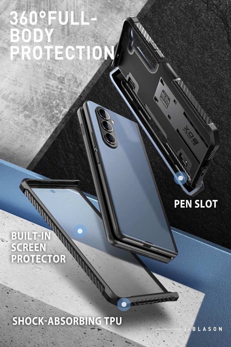 i-Blason Armorbox for Samsung Galaxy Z Fold 5 Case with Pen Holder & 3 Silicone Pen Covers, Full Body Protective Bumper Case with Built-in Screen Protector & Kickstand (Blue) - Image 4