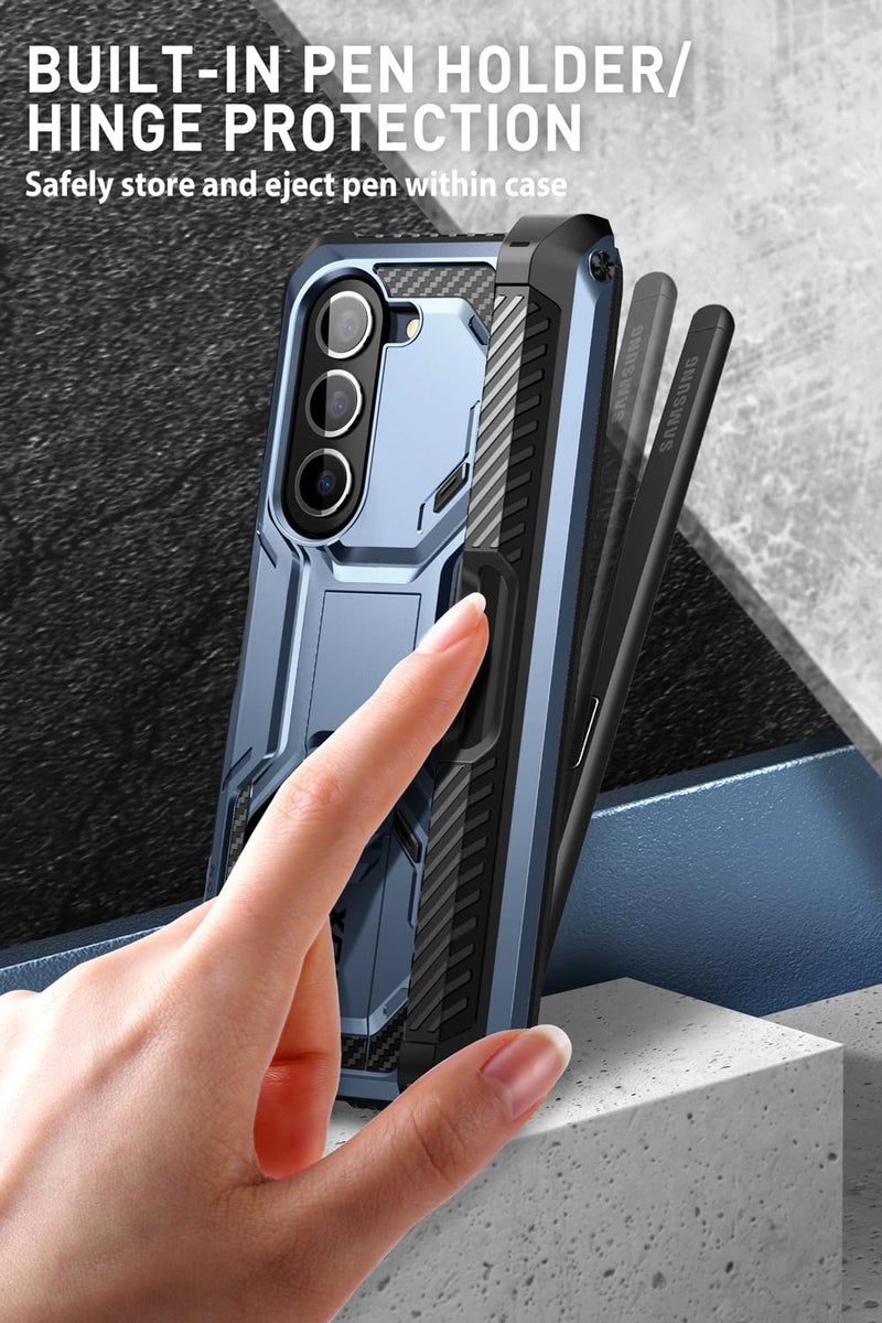 i-Blason Armorbox for Samsung Galaxy Z Fold 5 Case with Pen Holder & 3 Silicone Pen Covers, Full Body Protective Bumper Case with Built-in Screen Protector & Kickstand (Blue) - Image 5
