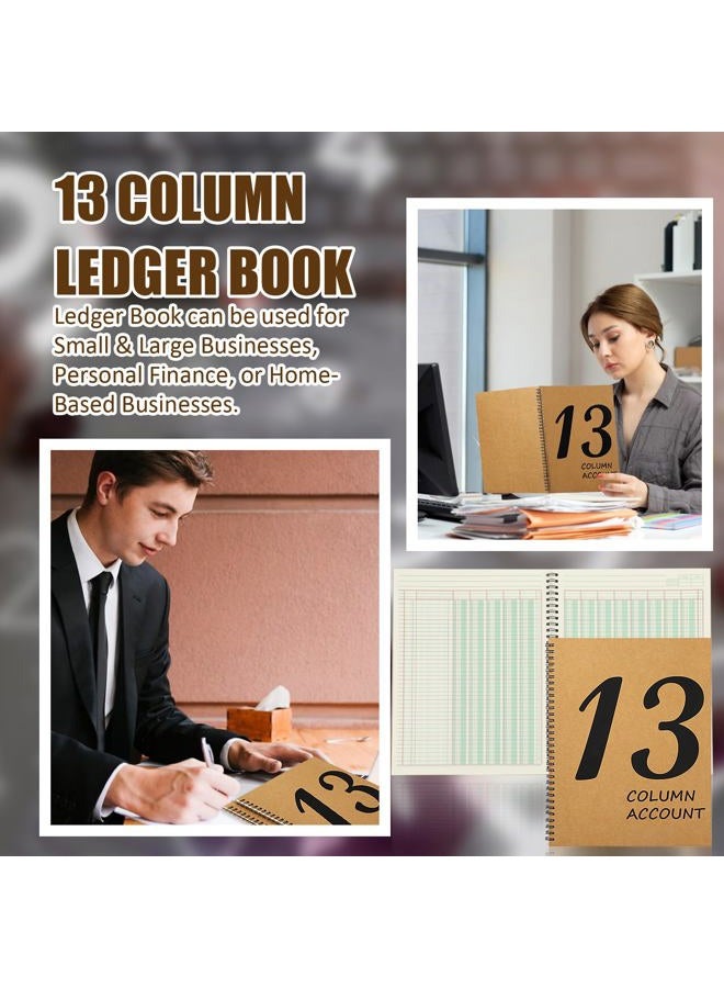 DLUGOPIS دفتر حسابات 13 عمود 2 قطعة 8.5 * 11 بوصة دفتر حسابات دفتر ملاحظات لوح عمودي لوح عمودي 13 عمود وسادة تحليل متميزة غلاف ورق كرافت 100 صفحة للاستخدام الشخصي الأعمال الصغيرة (50 ورقة) (2) - Image 4