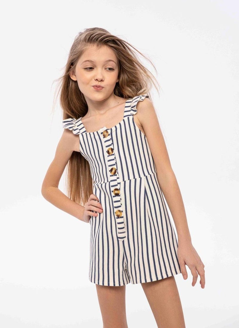 MINOTI Kids Girls’ Ruffle Strap Playsuit With Front Buttons  - Image 1