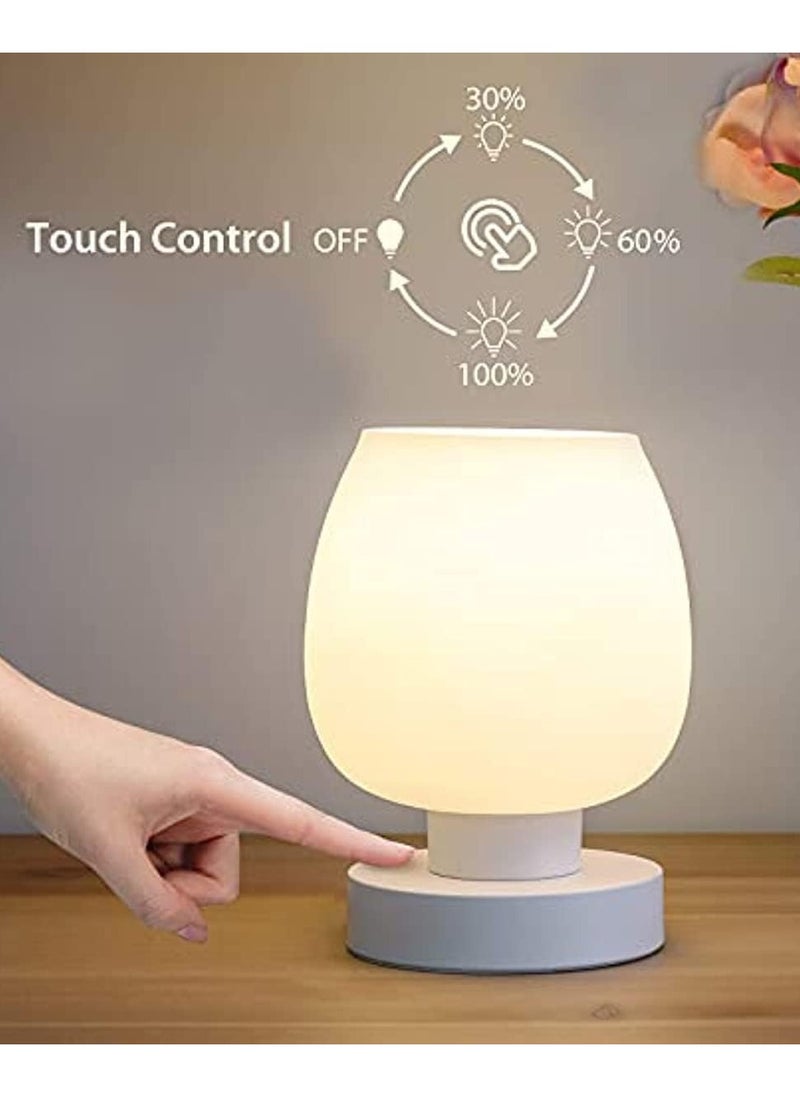 General - Touch Bedside Table Lamp - Modern Small Lamp for Bedroom Living Room Nightstand, Desk lamp with White Opal Glass Lamp Shade, Warm LED Bulb, 3 Way Dimmable, Simple Design - Image 1