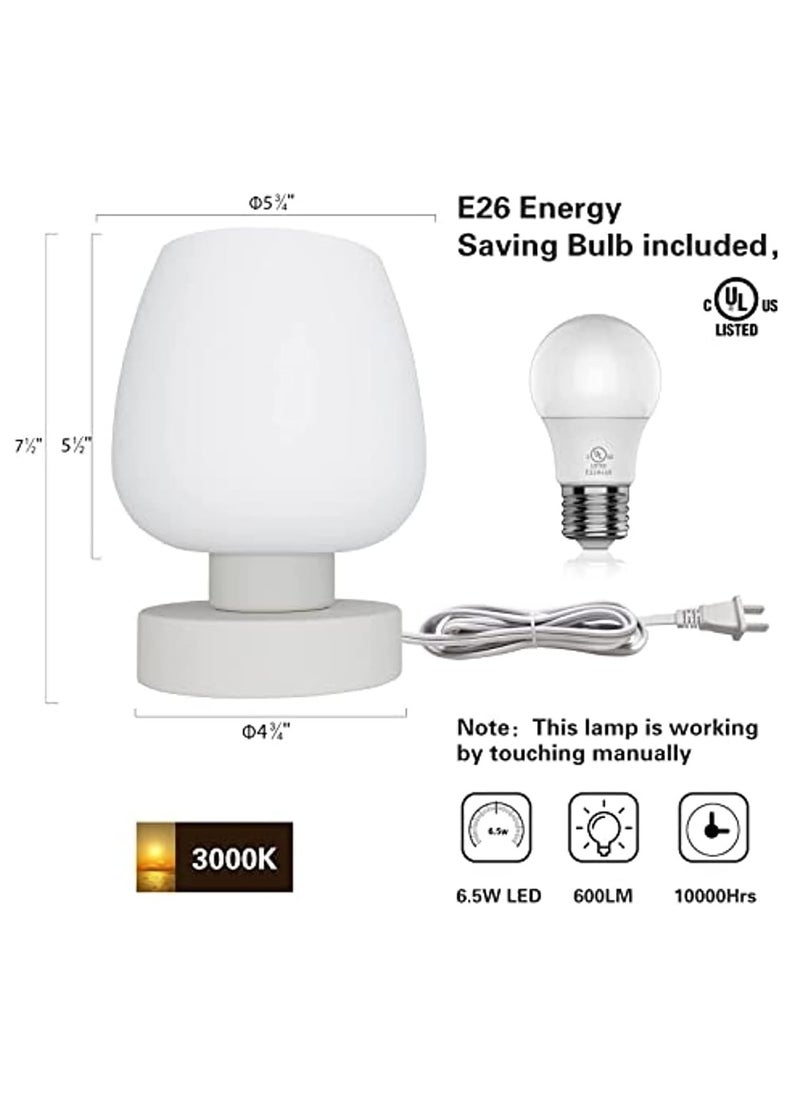 General - Touch Bedside Table Lamp - Modern Small Lamp for Bedroom Living Room Nightstand, Desk lamp with White Opal Glass Lamp Shade, Warm LED Bulb, 3 Way Dimmable, Simple Design - Image 1