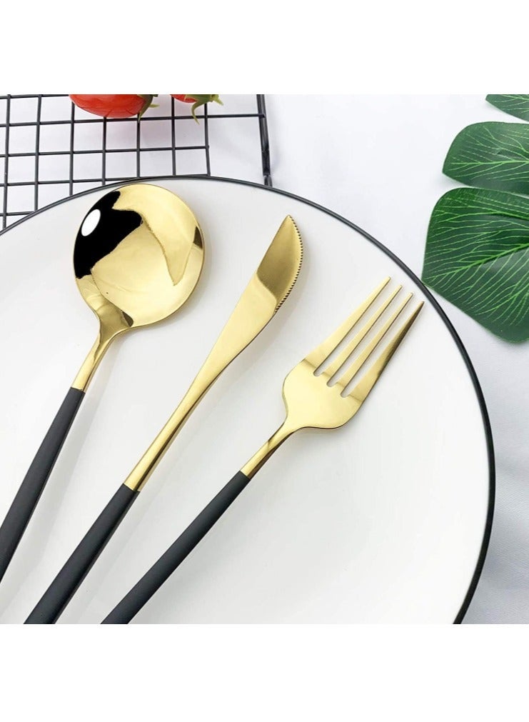Golden Spoon Set, 24 Pieces in Premium Carton Box, Premium Quality AR -  Stainless Steel Cutlery: 24 Piece Dinnerware Utensils Dinner Forks Spoons Steak Knife Service 6 - 24 Piece Spoon Set - 6 Person Cutlery Set, 24 Piece Cutlery Set Black Gold Matt, Dinner Set with Knife Fork Spoon, Stainless Steel Cutlery Set, Dishwasher Safe - Image 5