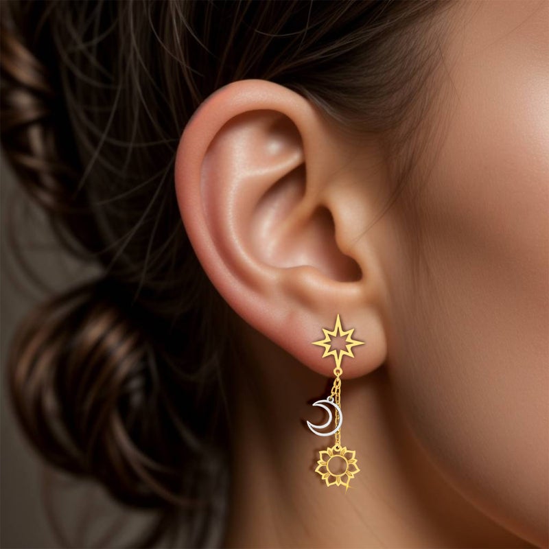Miss L' by L'azurde Celestial Stud & Drop Earrings in 18K Gold - Image 5