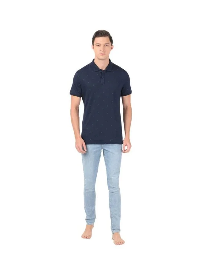 Jockey Navy IM16 Men Tencel Micro Modal and Cotton Blend Printed Half Sleeve Polo T Shirt for Men | Best Price UAE