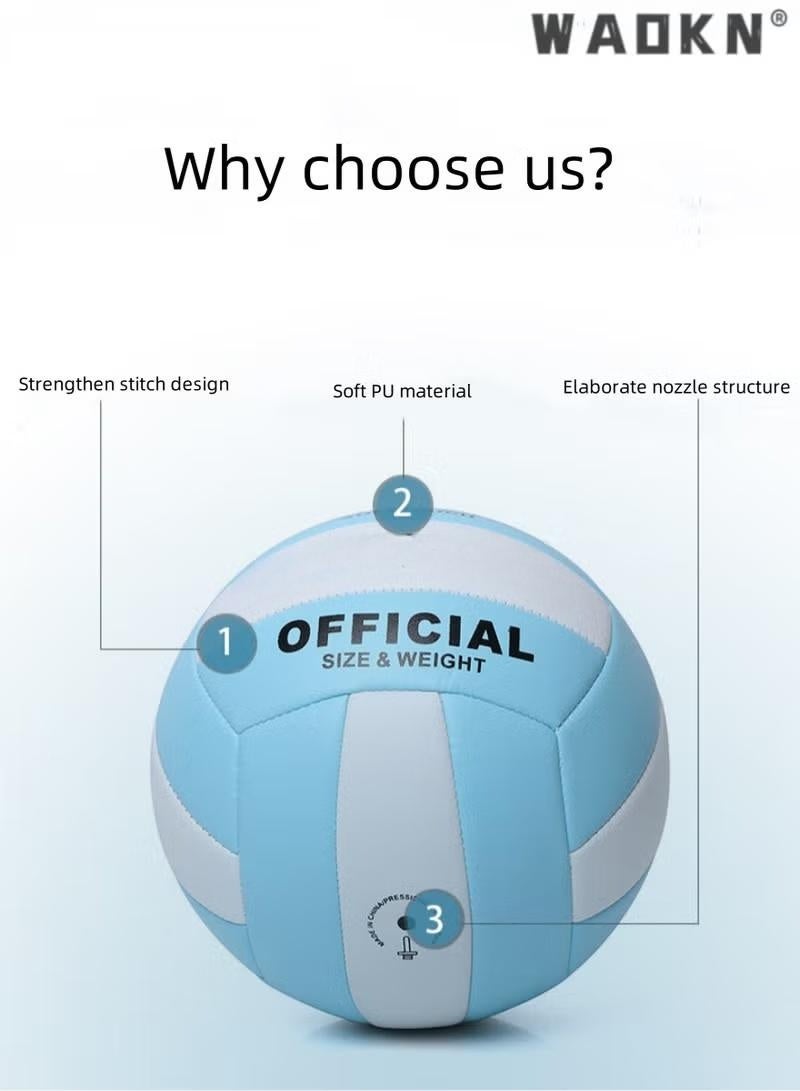 دبليو أيه أو كي أن نفخ الكرة الطائرة الناعمة، الكرة الطائرة بو الجلود لينة في الهواء الطلق لينة الكبار الكرة الطائرة آلة مقاومة للانفجار الخياطة معيار رقم 5 للداخلية والمنافسة والتدريب (أبيض وأزرق) - Image 3