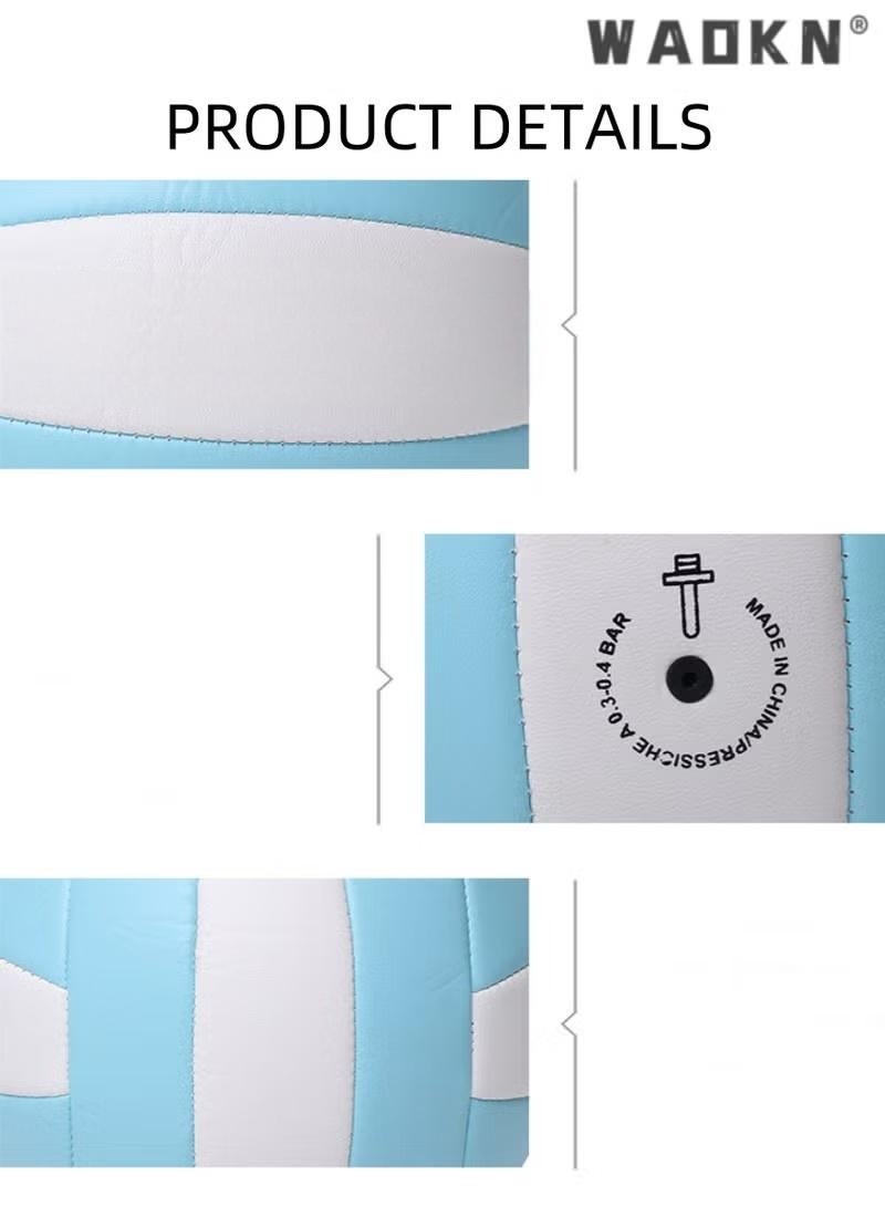 دبليو أيه أو كي أن نفخ الكرة الطائرة الناعمة، الكرة الطائرة بو الجلود لينة في الهواء الطلق لينة الكبار الكرة الطائرة آلة مقاومة للانفجار الخياطة معيار رقم 5 للداخلية والمنافسة والتدريب (أبيض وأزرق) - Image 4