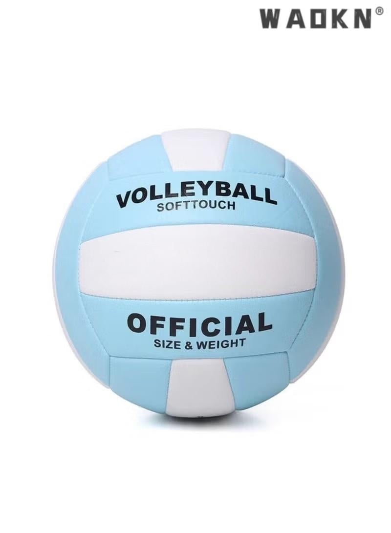 دبليو أيه أو كي أن نفخ الكرة الطائرة الناعمة، الكرة الطائرة بو الجلود لينة في الهواء الطلق لينة الكبار الكرة الطائرة آلة مقاومة للانفجار الخياطة معيار رقم 5 للداخلية والمنافسة والتدريب (أبيض وأزرق) - Image 1