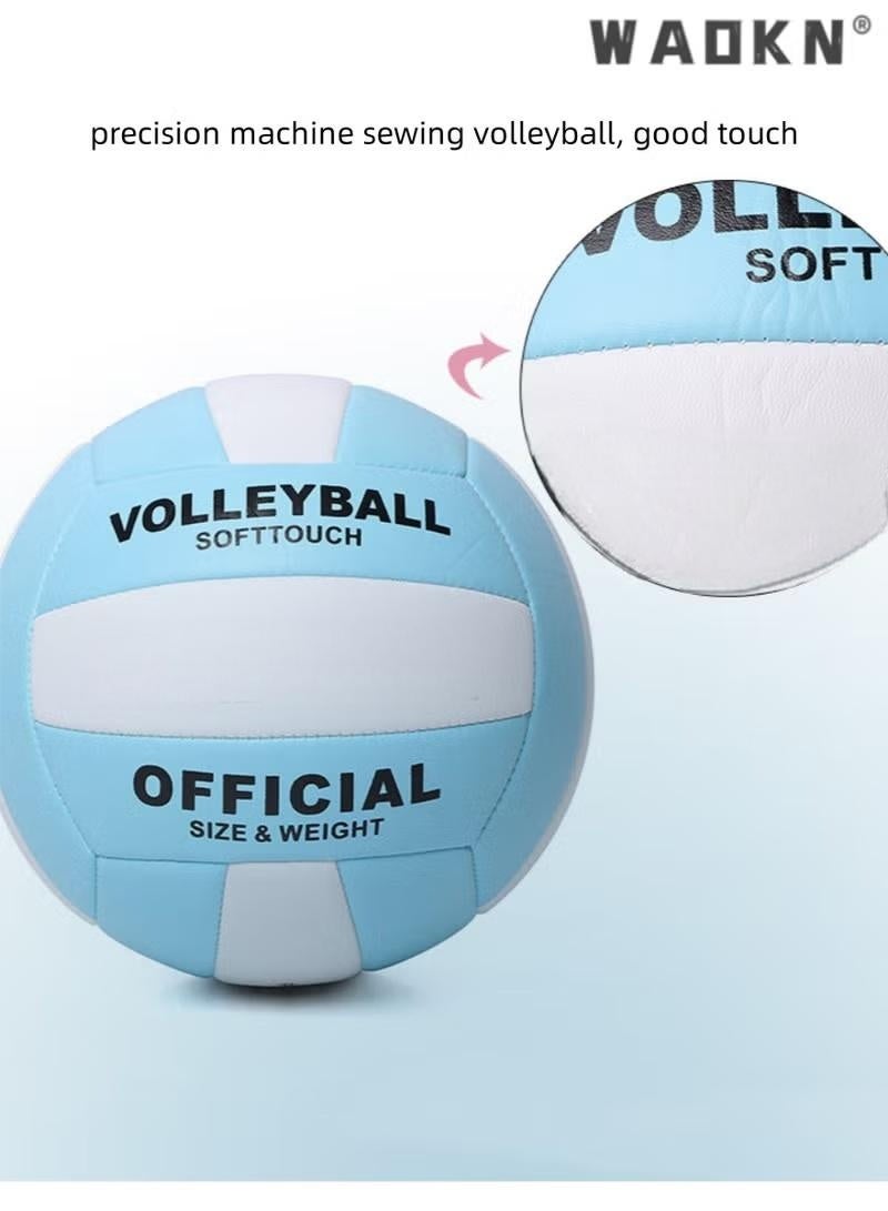 دبليو أيه أو كي أن نفخ الكرة الطائرة الناعمة، الكرة الطائرة بو الجلود لينة في الهواء الطلق لينة الكبار الكرة الطائرة آلة مقاومة للانفجار الخياطة معيار رقم 5 للداخلية والمنافسة والتدريب (أبيض وأزرق) - Image 2