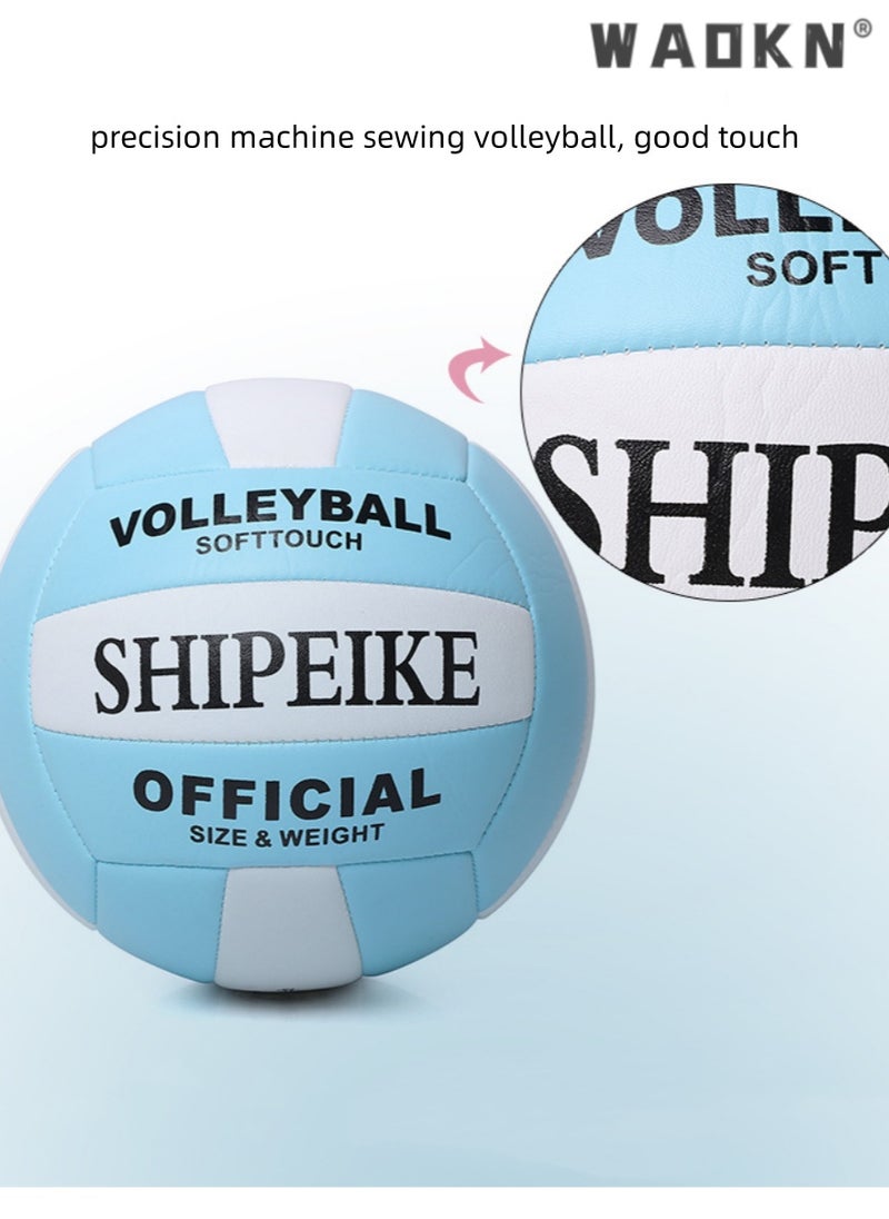 WAOKN Inflatable Soft Volleyball,Volleyball PU Leather Soft Outdoor Soft Adult Volleyball Explosion-proof Machine Sewing Standard No. 5 for Indoor, Competition,Training,Beach Volleyball（White and Blue）  - Image 3