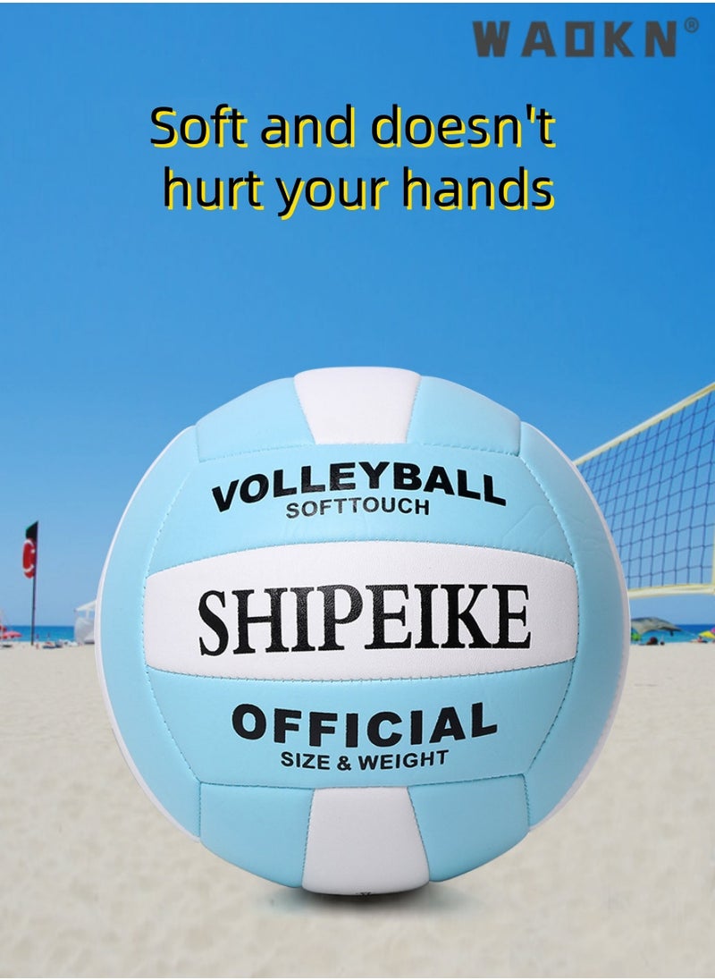 WAOKN Inflatable Soft Volleyball,Volleyball PU Leather Soft Outdoor Soft Adult Volleyball Explosion-proof Machine Sewing Standard No. 5 for Indoor, Competition,Training,Beach Volleyball（White and Blue）  - Image 5