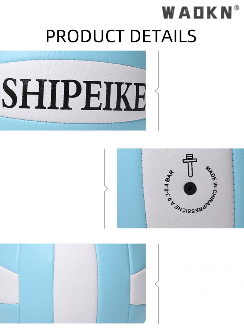 WAOKN Inflatable Soft Volleyball,Volleyball PU Leather Soft Outdoor Soft Adult Volleyball Explosion-proof Machine Sewing Standard No. 5 for Indoor, Competition,Training,Beach Volleyball（White and Blue）  - Image 4