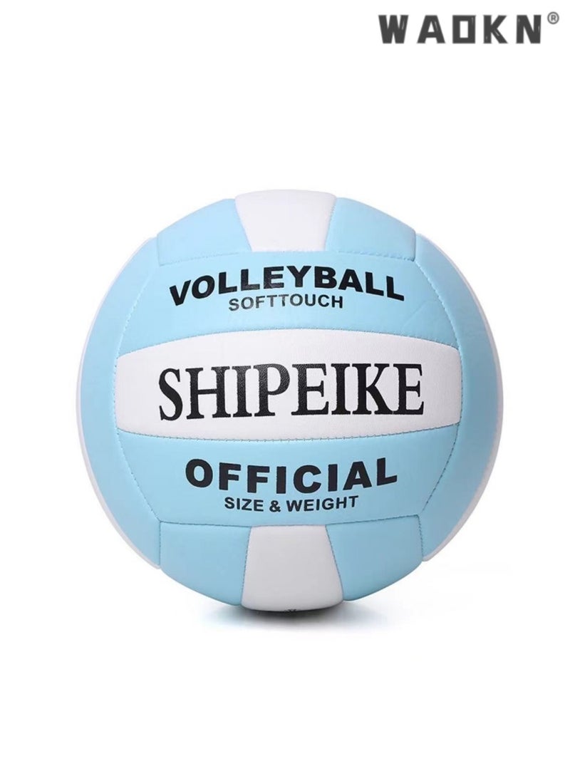 WAOKN Inflatable Soft Volleyball,Volleyball PU Leather Soft Outdoor Soft Adult Volleyball Explosion-proof Machine Sewing Standard No. 5 for Indoor, Competition,Training,Beach Volleyball（White and Blue）  - Image 1