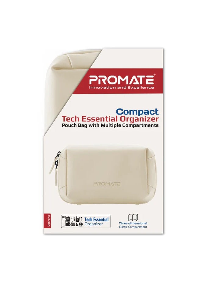 PROMATE - Compact Tech Essential Organizer Pouch Bag with Multiple Compartments white - Image 1