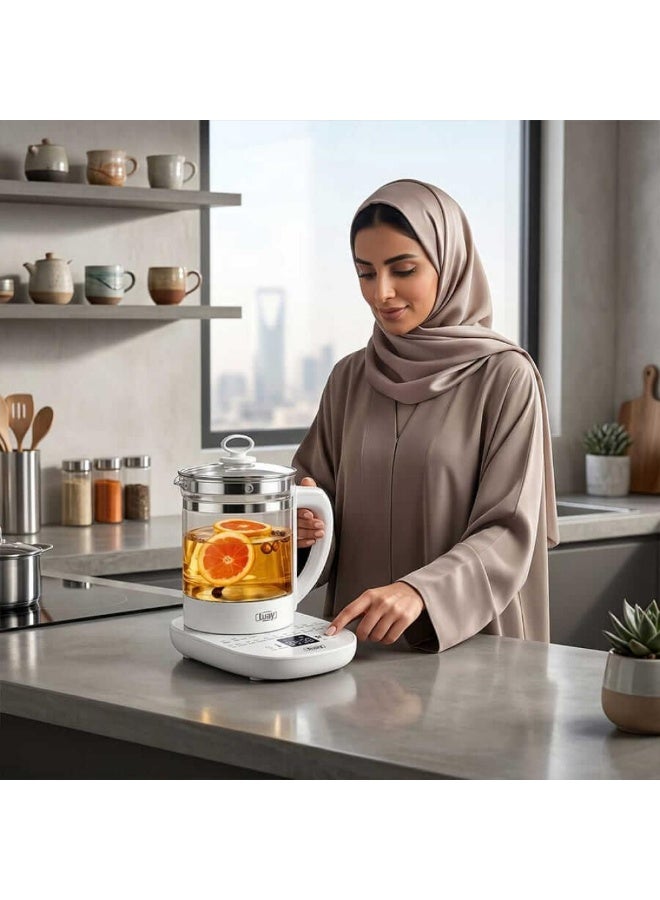 Ruay Multifunctional glass electric kettle (800W) and smart tea maker featuring 18 boiling modes, a 24-hour keep-warm function, digital touch controls, and a UK plug – Color: White, Capacity: 1.8L. - Image 5