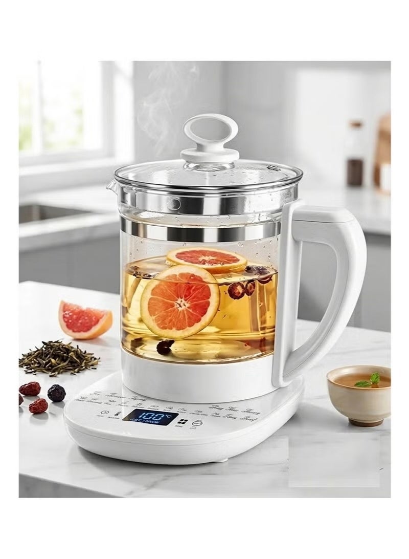 Ruay Multifunctional glass electric kettle (800W) and smart tea maker featuring 18 boiling modes, a 24-hour keep-warm function, digital touch controls, and a UK plug – Color: White, Capacity: 1.8L. - Image 4