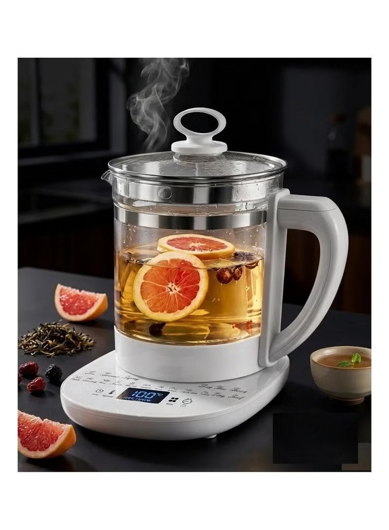 Ruay Multifunctional glass electric kettle (800W) and smart tea maker featuring 18 boiling modes, a 24-hour keep-warm function, digital touch controls, and a UK plug – Color: White, Capacity: 1.8L. - Image 2