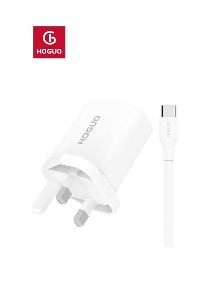 HOGUO - Power Adapter Dual USB Ports Output with Type-C Cable White - Image 1