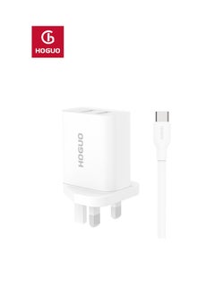 HOGUO Power Adapter Dual USB Ports Output with Type-C Cable White  - Image 4